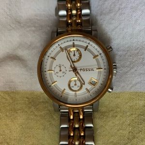 Silver, Gold & Rose Gold Fossil Chronograph Watch